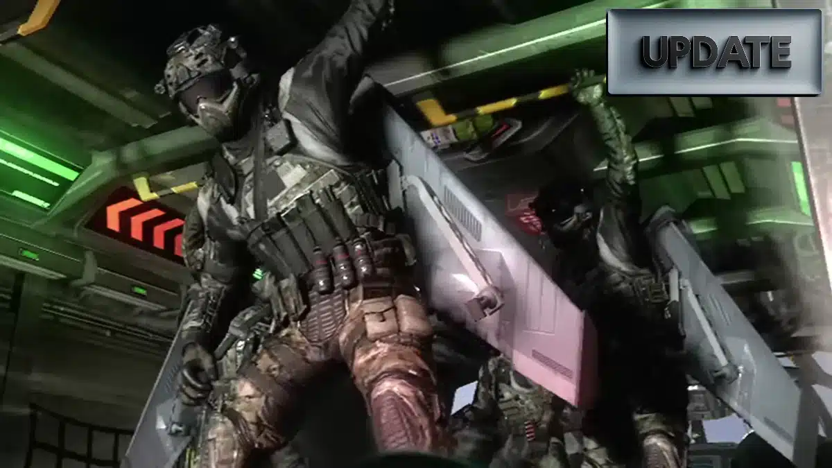 Soldiers preparing to jump out of a plane in Call of Duty Black Ops 2.
