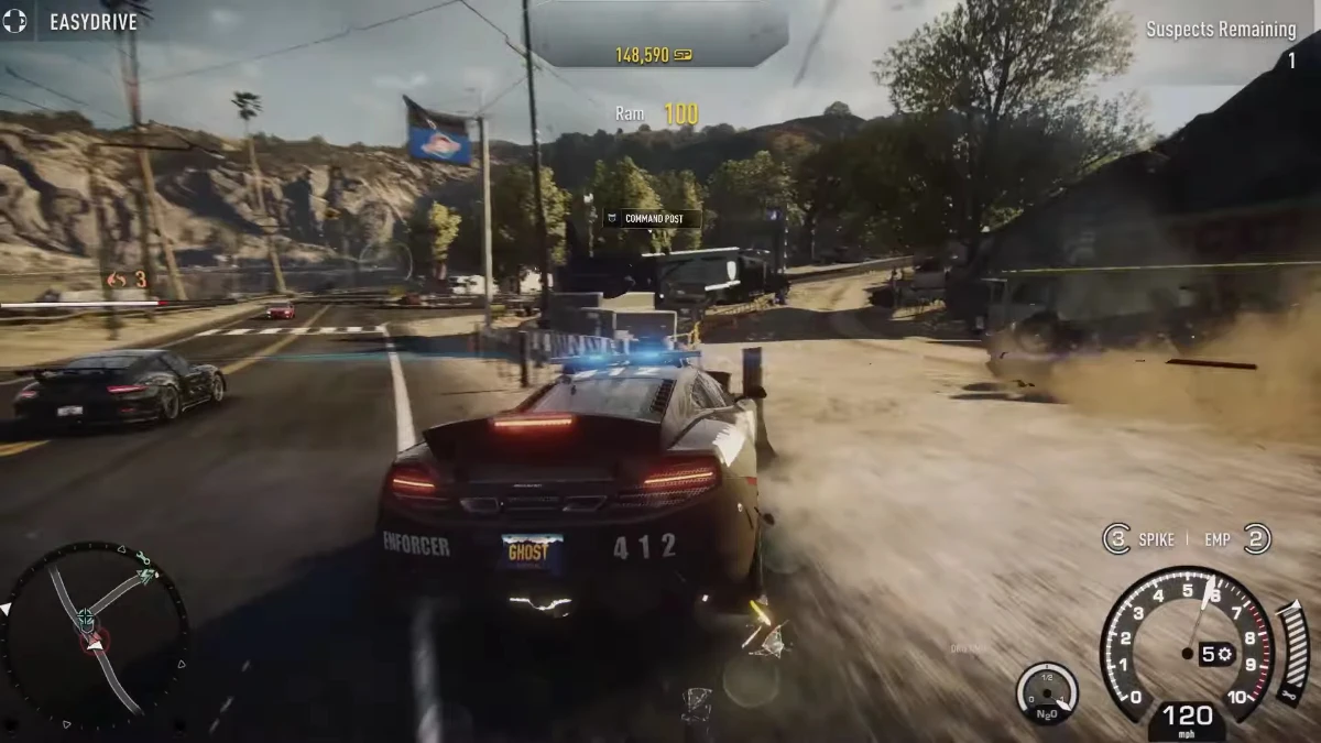 Police supercar chasing a racer during a high-speed pursuit in Need for Speed Rivals