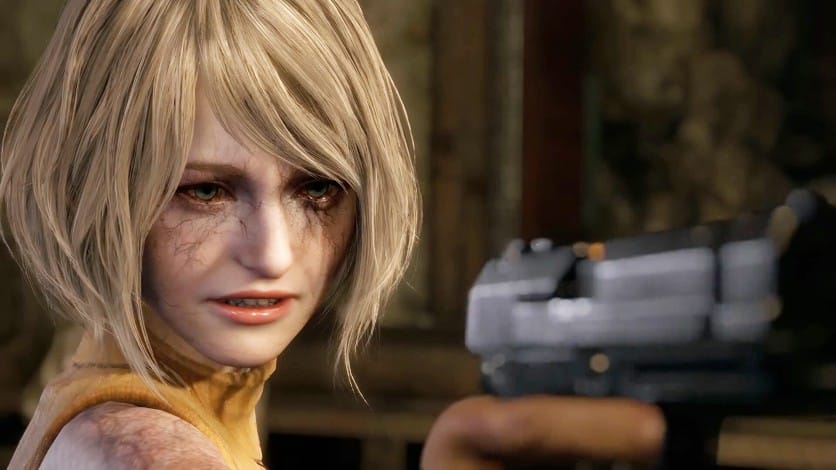 An Infected Ashley Graham pointing a gun in RE4