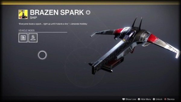 Brazen Spark Ship Destiny 2