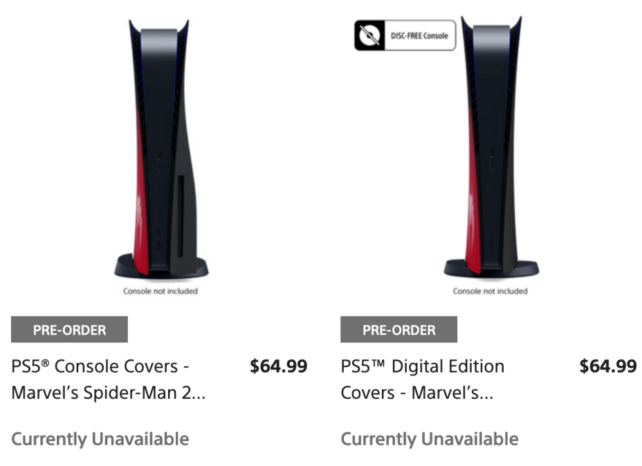 spider-man 2 PS5 Console Covers Sold Out