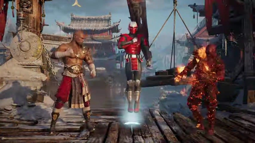 Mortal Kombat 1 Geras using Kameo Fighter Sektor to bomb his opponent