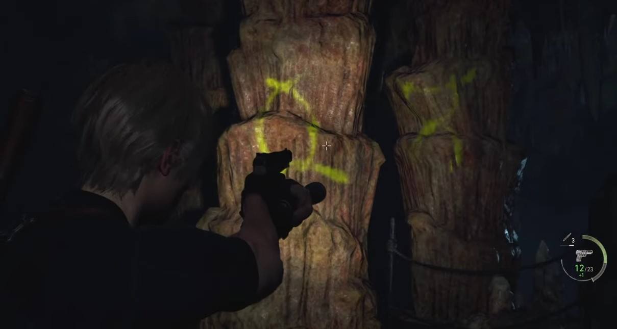 Resident Evil 4 Remake Large Cave Shrine dial puzzle mural location 1