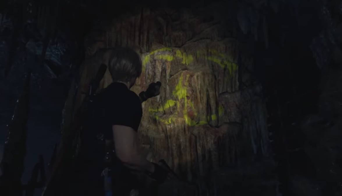 Resident Evil 4 Remake Large Cave Shrine dial puzzle mural location 2