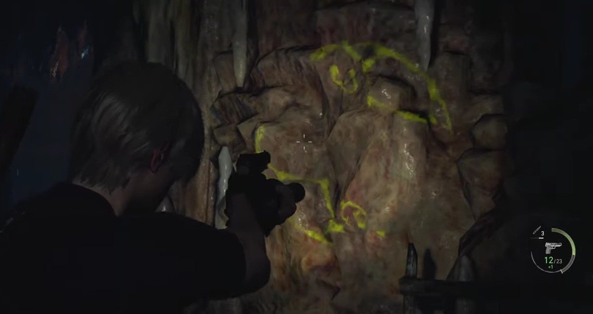 Resident Evil 4 Remake large cave shrine dial puzzle mural location 3