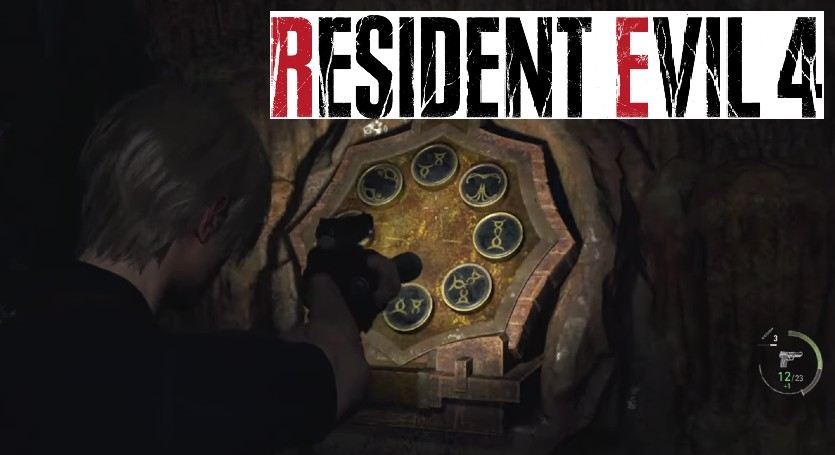 Resident Evil 4 Remake large cave shrine puzzle solution, all symbols