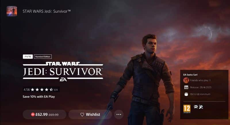 Jedi Survivor PlayStation Rating PS Store