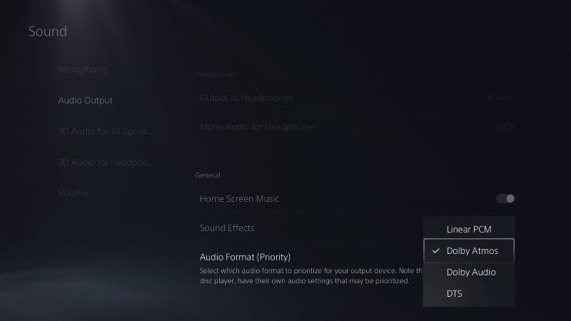 PS5 Support for compatible Dolby Atmos-enabled audio devices