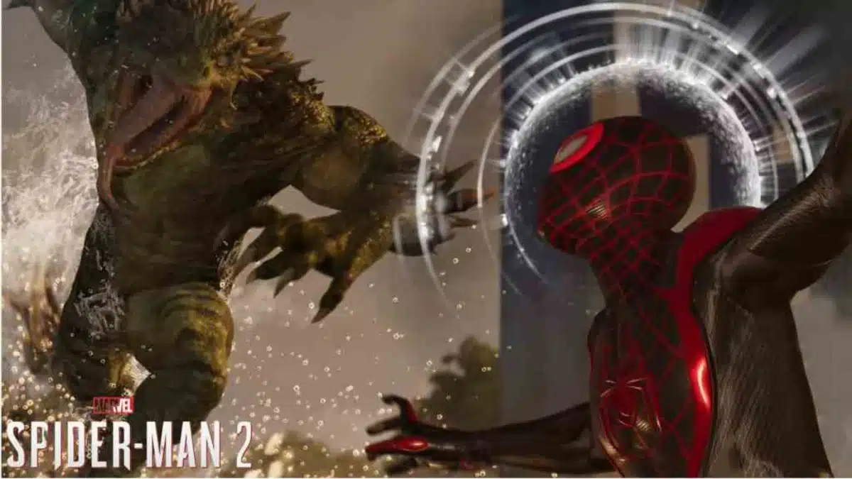 The Lizard and Miles Morales face each other in Marvel’s Spider-Man 2