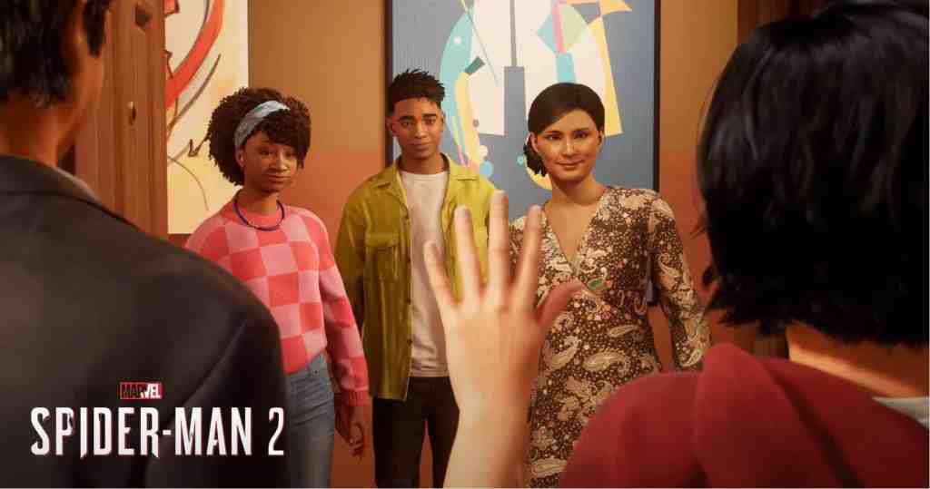 Who Is Cindy Moon in Marvel's Spider-Man 2? Silk's Post-Credits Reveal Explained 1 Cindy Moon waves from behind as Hailey Cooper, Miles Morales and Rio Morales greet her