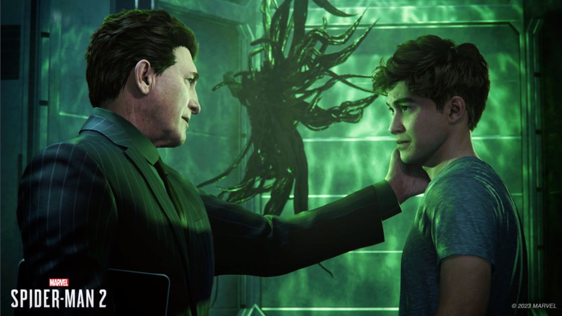 Harry and His Father in front of the symbiote tank