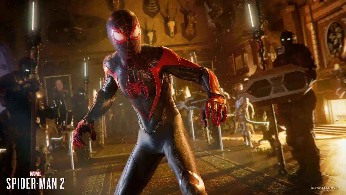 Miles Morales in his Spider-Man suit in Marvel's Spider-Man 2