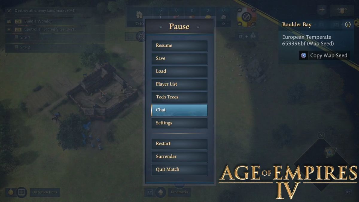 Age of Empires 4 Pause Menu - Chat Option