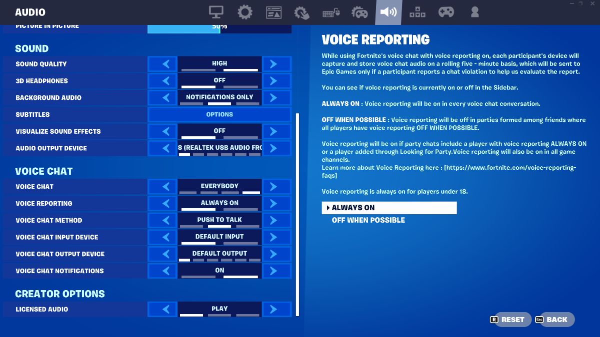 Fortnite Voice Chat Reporting Menu