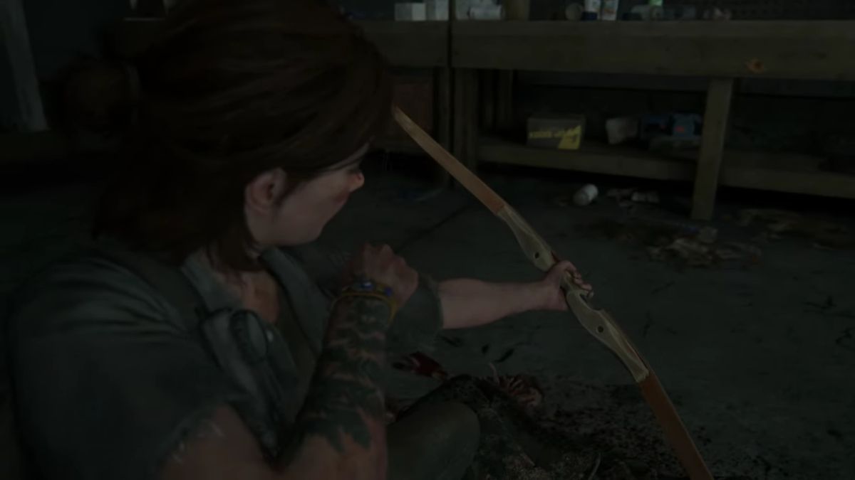 Character staring at her bow cinematic