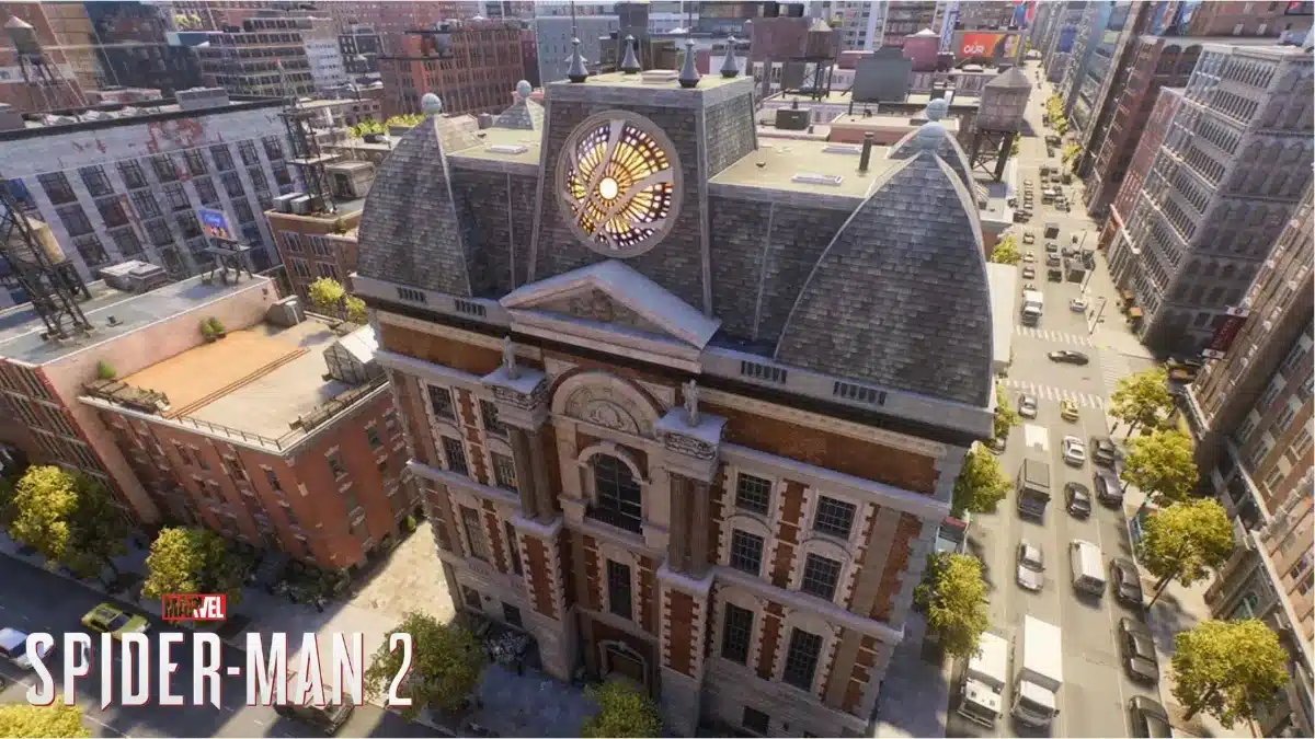 Aerial view of Doctor Strange's Sanctum Sanctorum showing its distinctive circular rooftop window