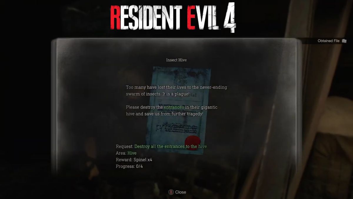 Resident Evil 4 Remake Insect Hive Blue Request Note