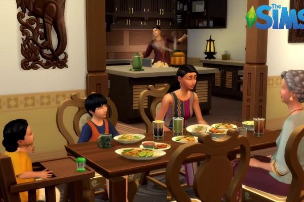 The Sims 4 For Rent Southeast Asian-household eating at the table
