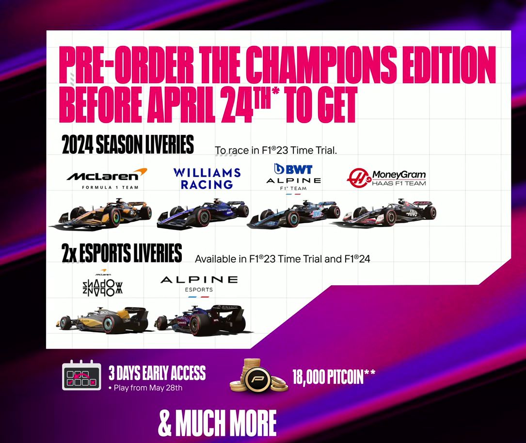 F1 24 game pre-order Champions Edition bonus