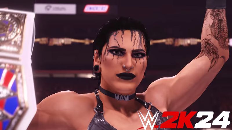 WWE 2K24 Rhea Ripley Celebrating