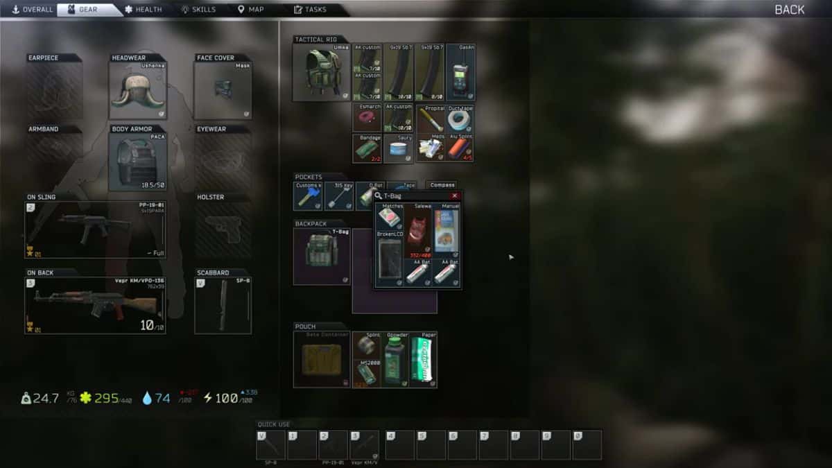 Escape From Tarkov item menu