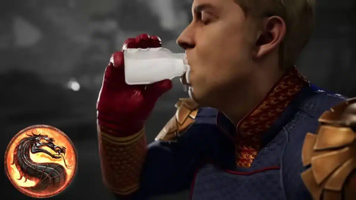 Homelander drinking milk in Mortal Kombat 1.