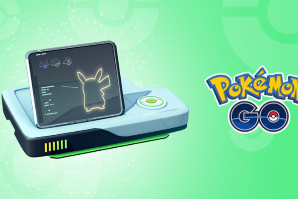 Pokémon Go logo with a tablet depicting storage space increasing with a green background