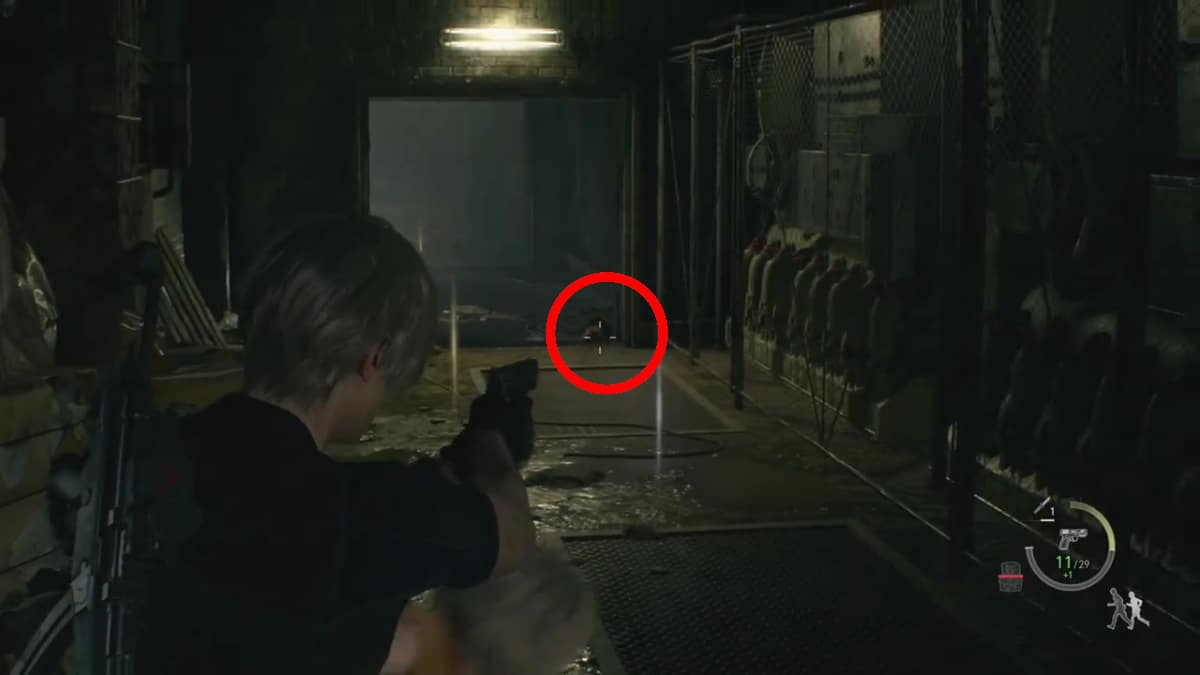 Resident Evil 4 Remake - Even More Pest Control Rat 4 circled with Leon aiming down sights