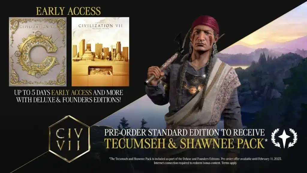 Civilization VII Early Access and Pre-Order Bonuses with a Native American on the right