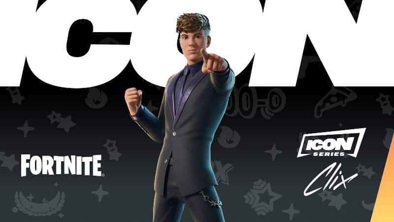 The Fortnite Clix Icon skin with the streamer in a grey suit pointing