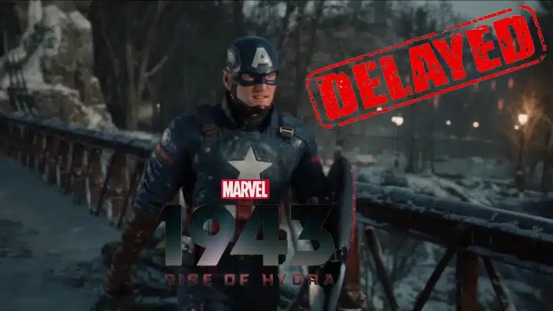 Captain America walking across a bridge with red Delayed text top right
