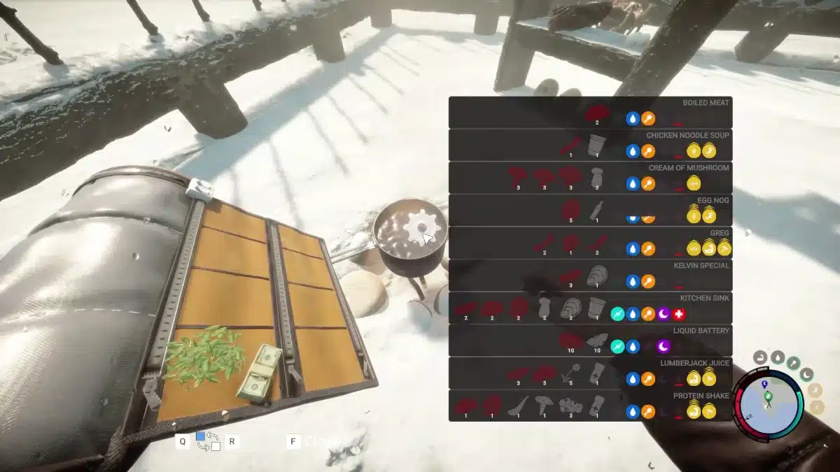 Advanced Cooking menu showing Cooking Pot recipes and ingredients in Sons of the Forest.