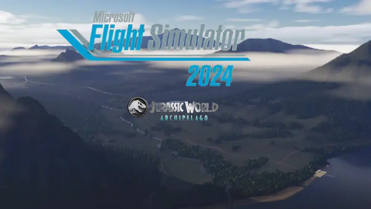 Microsoft Flight Simulator 2024 Expands With Jurassic World Archipelago and T-Rex Encounters 2 Logo of Microsoft Flight Simulator 2024 featuring a scenic landscape with mountains and rivers; "Jurassic World Archipelago" below.
