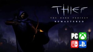 A hooded protagonist with a bow and arrow in a Gothic setting, console and PC icons bottom right.