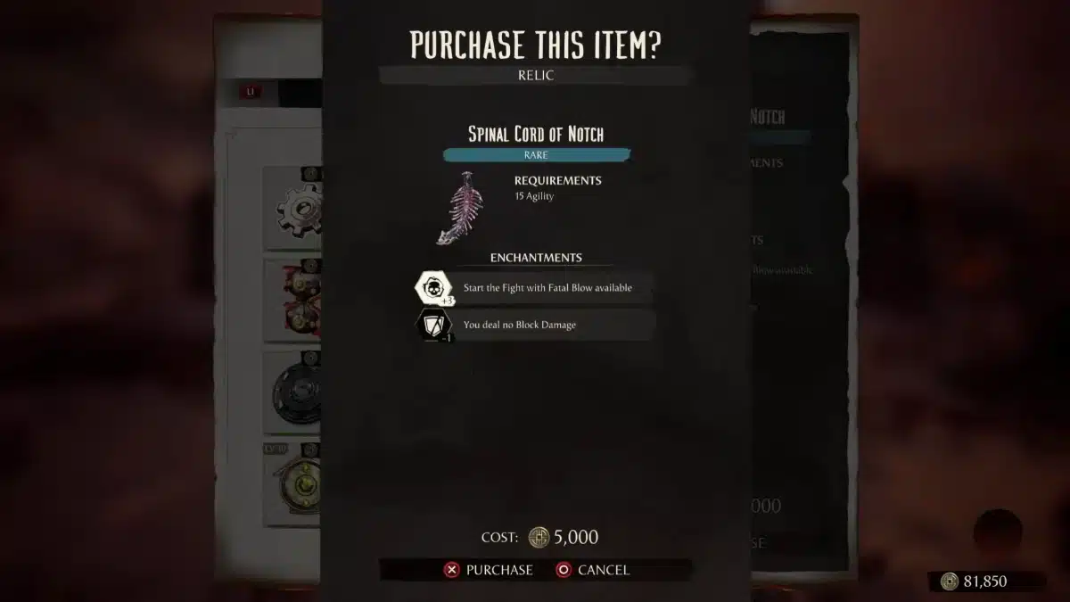Invasions shop showing the Spinal Cord of Notch Relic available for 5,000 Krowns in Mortal Kombat 1.