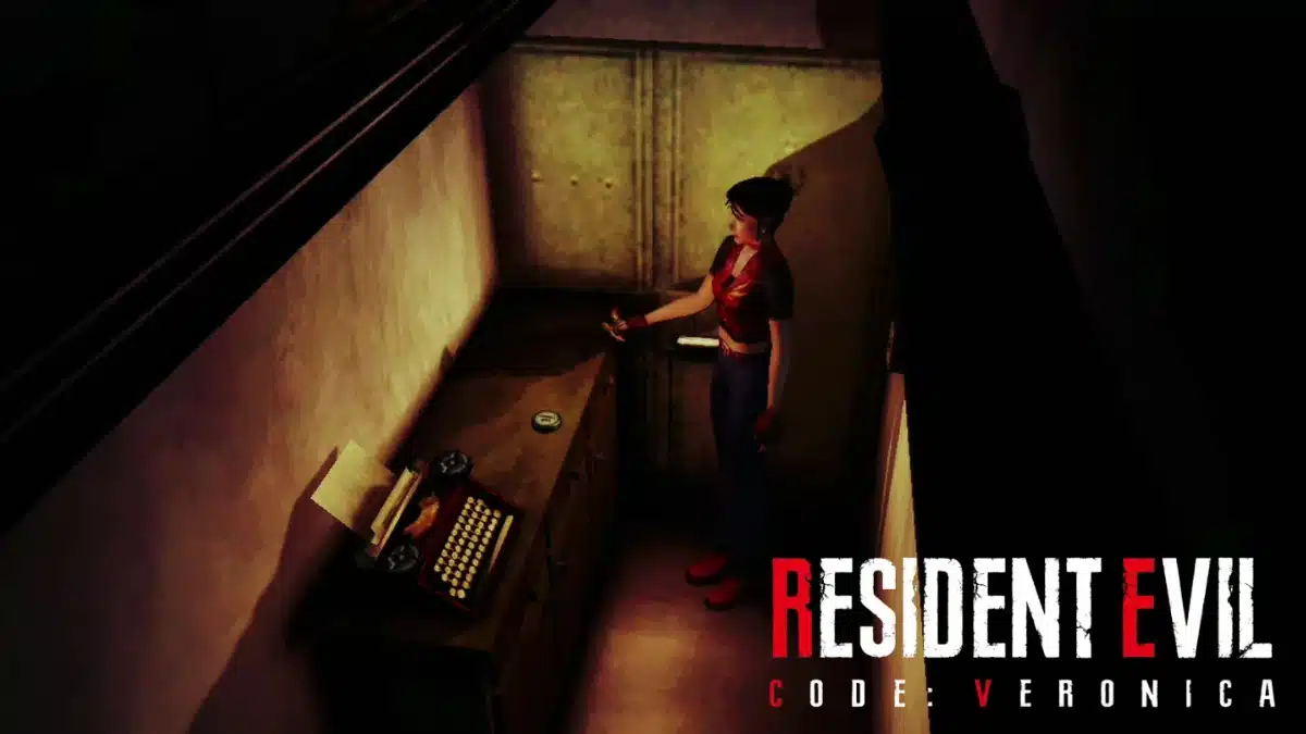 Top 10 Most Iconic Resident Evil Locations of All Time 5 Claire Redfield at a typewriter in Resident Evil Code Veronica X.