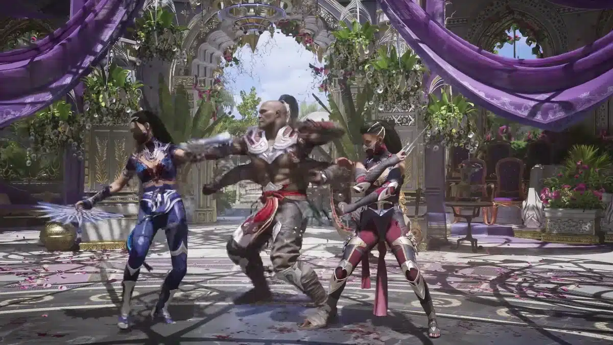 Goro enters the fight as a Kameo Fighter to assist Mileena against Kitana in Mortal Kombat 1.