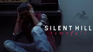 Simon Ordell hiding from a monster behind a car in Silent Hill Townfall