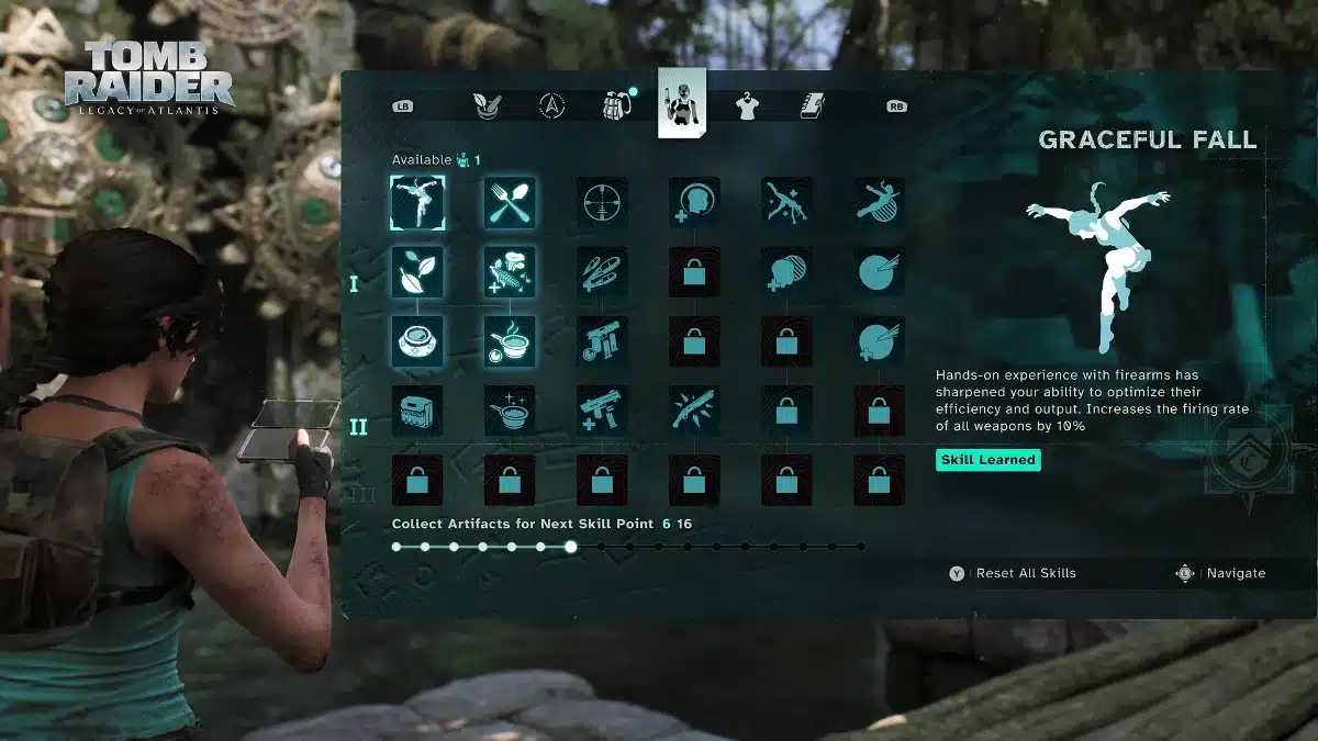 Tomb Raider: Legacy of Atlantis skill-tree progression menu