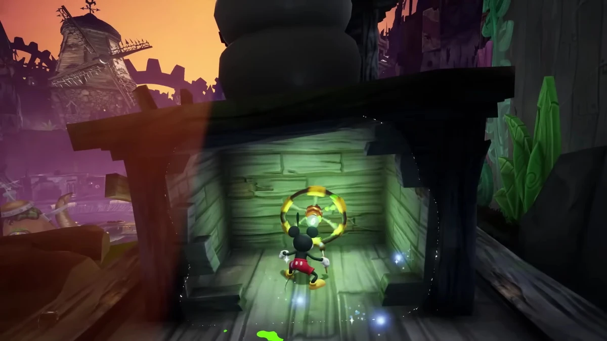Disney Epic Mickey Rebrushed Gameplay of Mickey Mouse turning a wheel