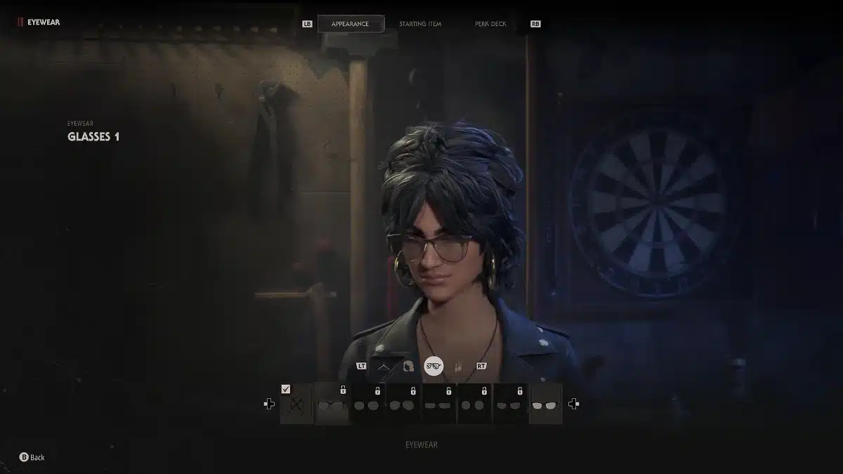 Halloween: The Game Civilian customisation menu showing eyewear options for a playable character