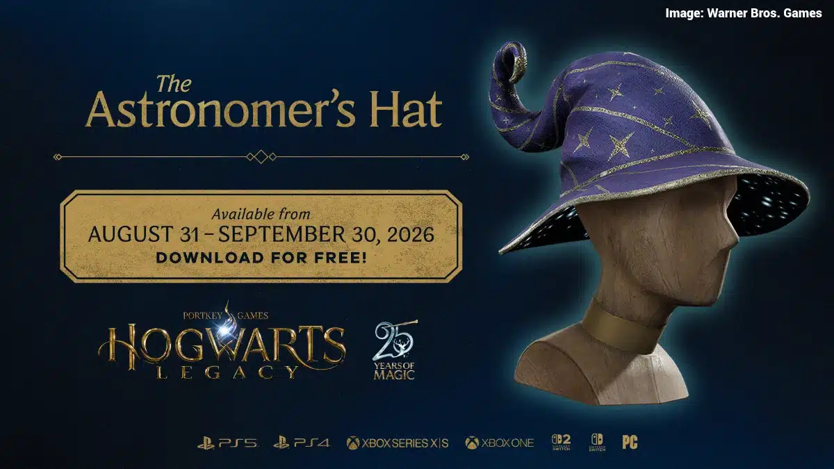 Hogwarts Legacy Astronomer’s Hat free DLC available from August 31 to September 30, 2026