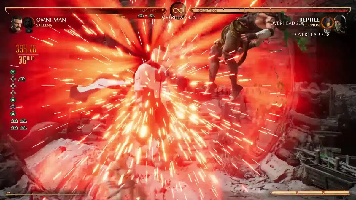 Mortal Kombat 1 Omni-Man performing his fatal blow in midair.