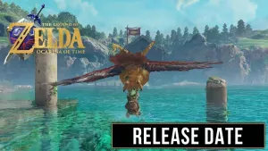 Link using a bird to fly in The Legend of Zelda: Ocarina of Time remake.